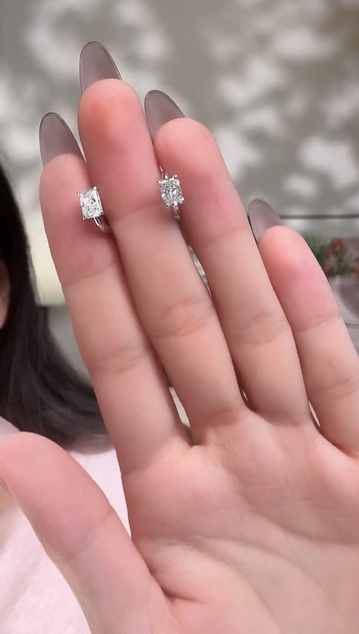 18K金镶嵌实验室培育钻石耳饰耳圈白雷迪恩50分爪镶7MM