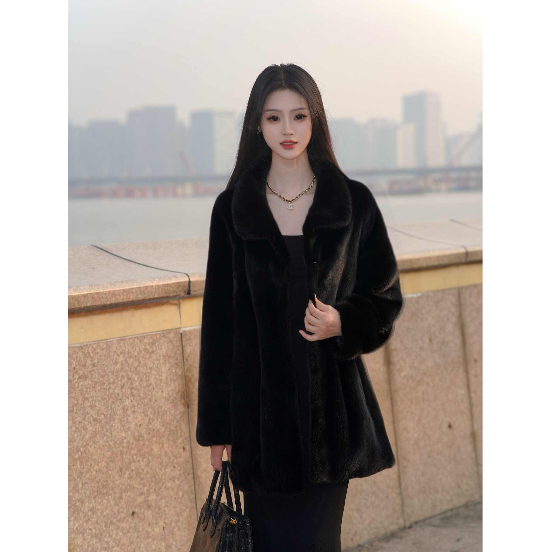 进口紫金短二水貂时尚女真秋冬百搭显瘦冬季韩版气质女装外套75