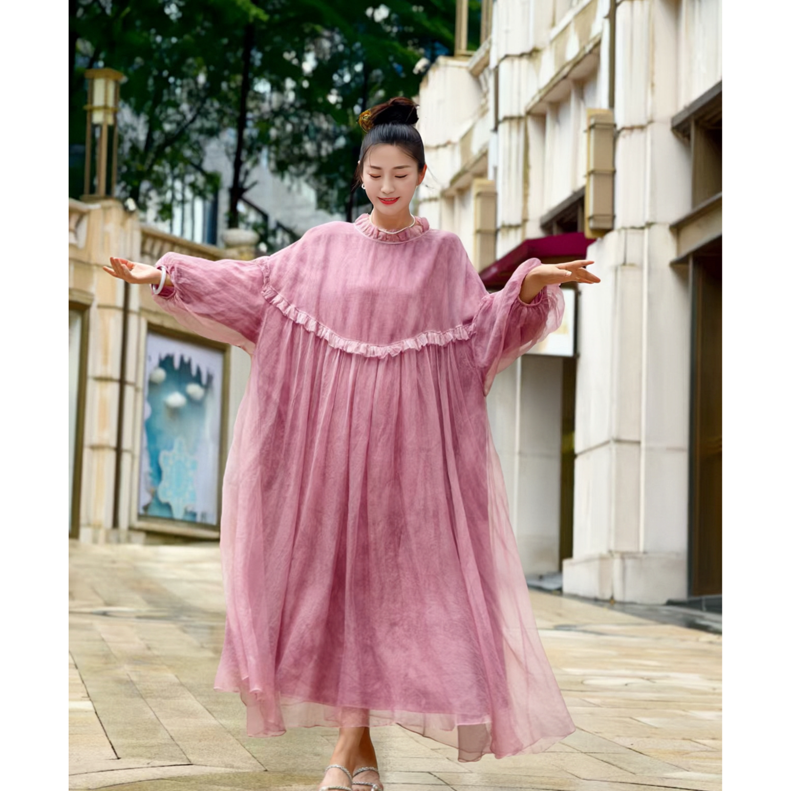 彬壹冉.原创-6003夏季时尚飘逸仙女桑蚕丝长款复古中国风连衣裙