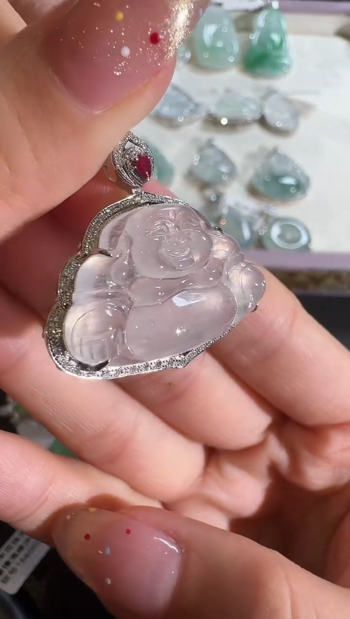 【闪购商品】翡翠吊坠(不含链)18K金镶嵌【源头工厂】宝石钻石镶嵌