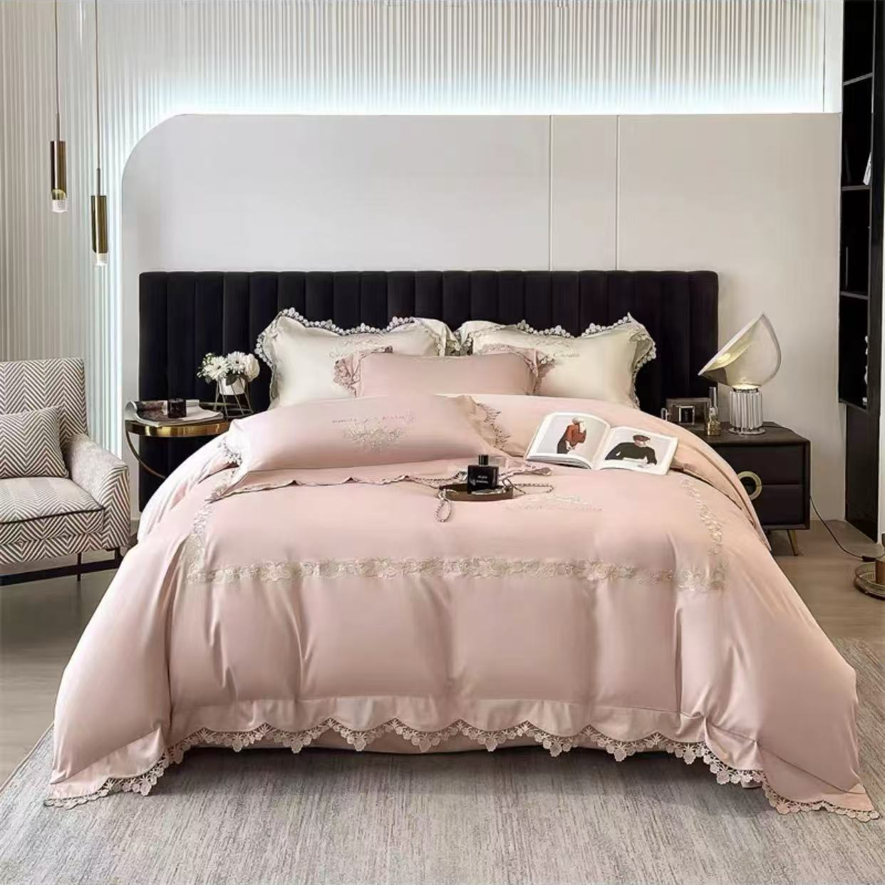 【董事长专属】高端/尾单100支匹马棉刺绣四件套-苏珊粉