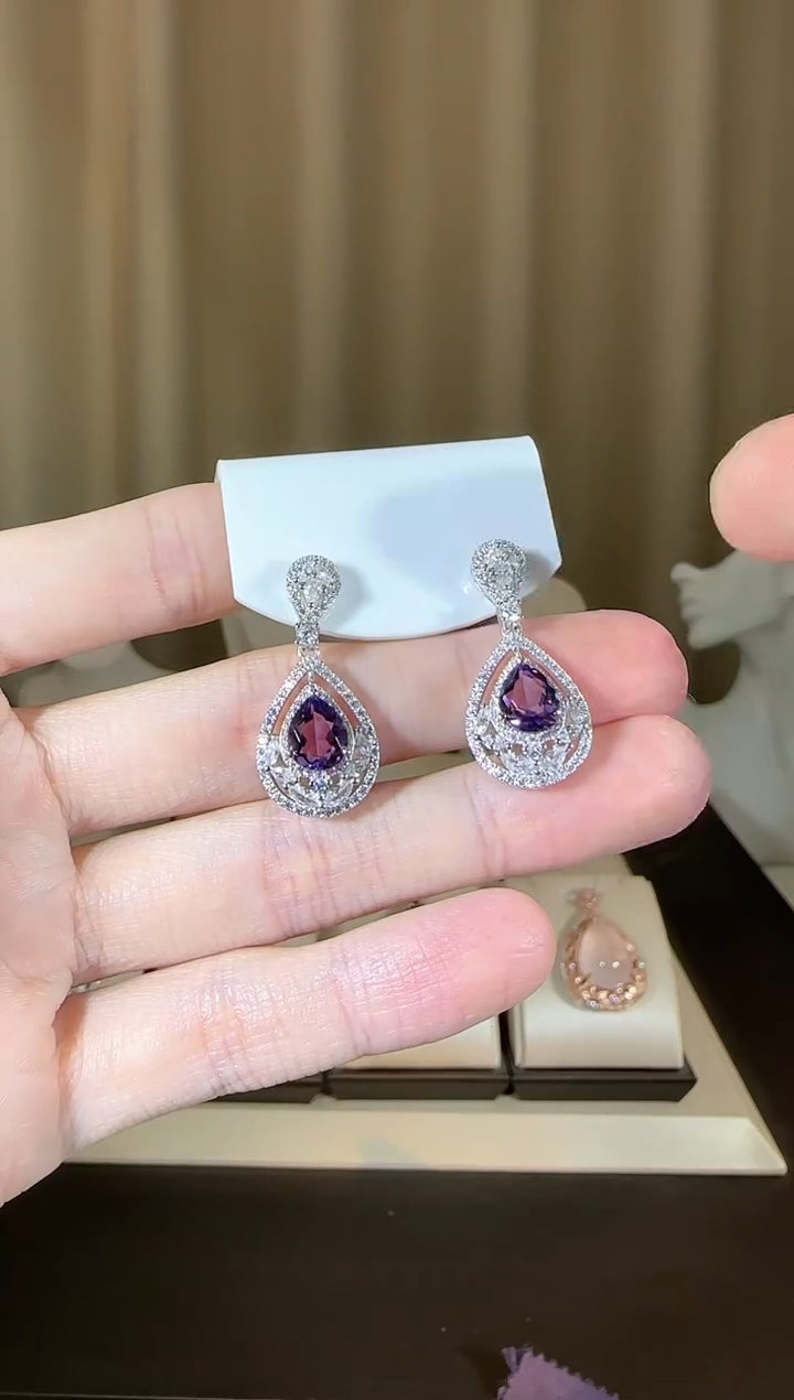 【闪购商品】紫晶耳饰银S925镶嵌设计款