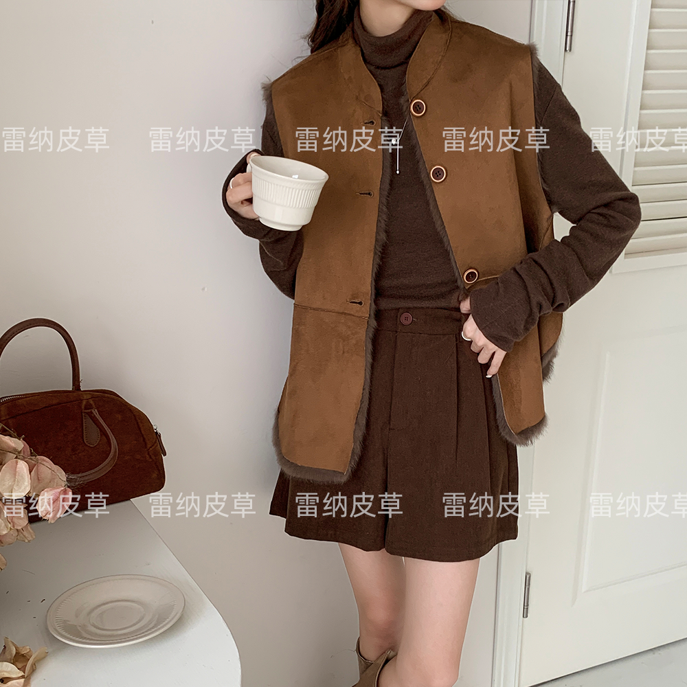 兔毛两面穿皮毛一体女士短款马甲2025新中式国风复古网红时尚田