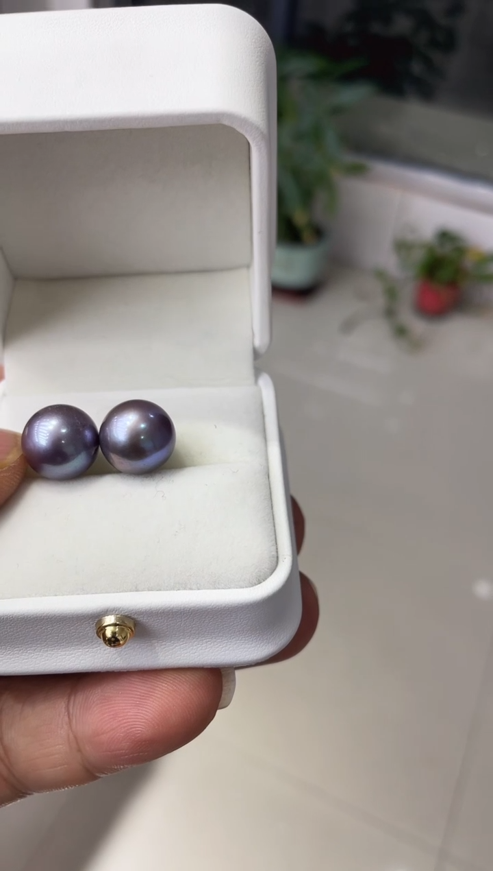 【闪购商品】淡水珍珠耳饰银S925镶嵌12-13紫珠耳钉