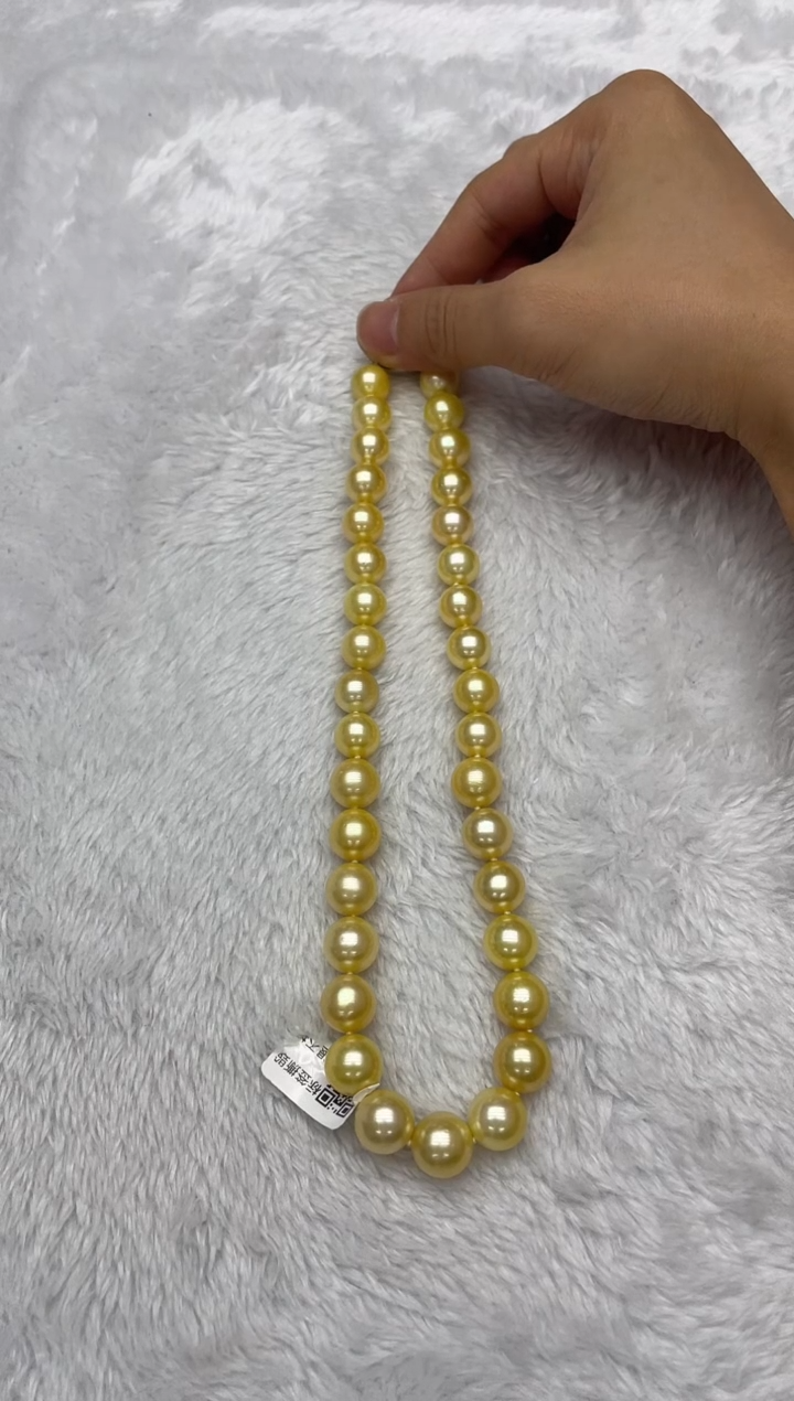银S925镶嵌海水珍珠项链南洋金珠11-13mm