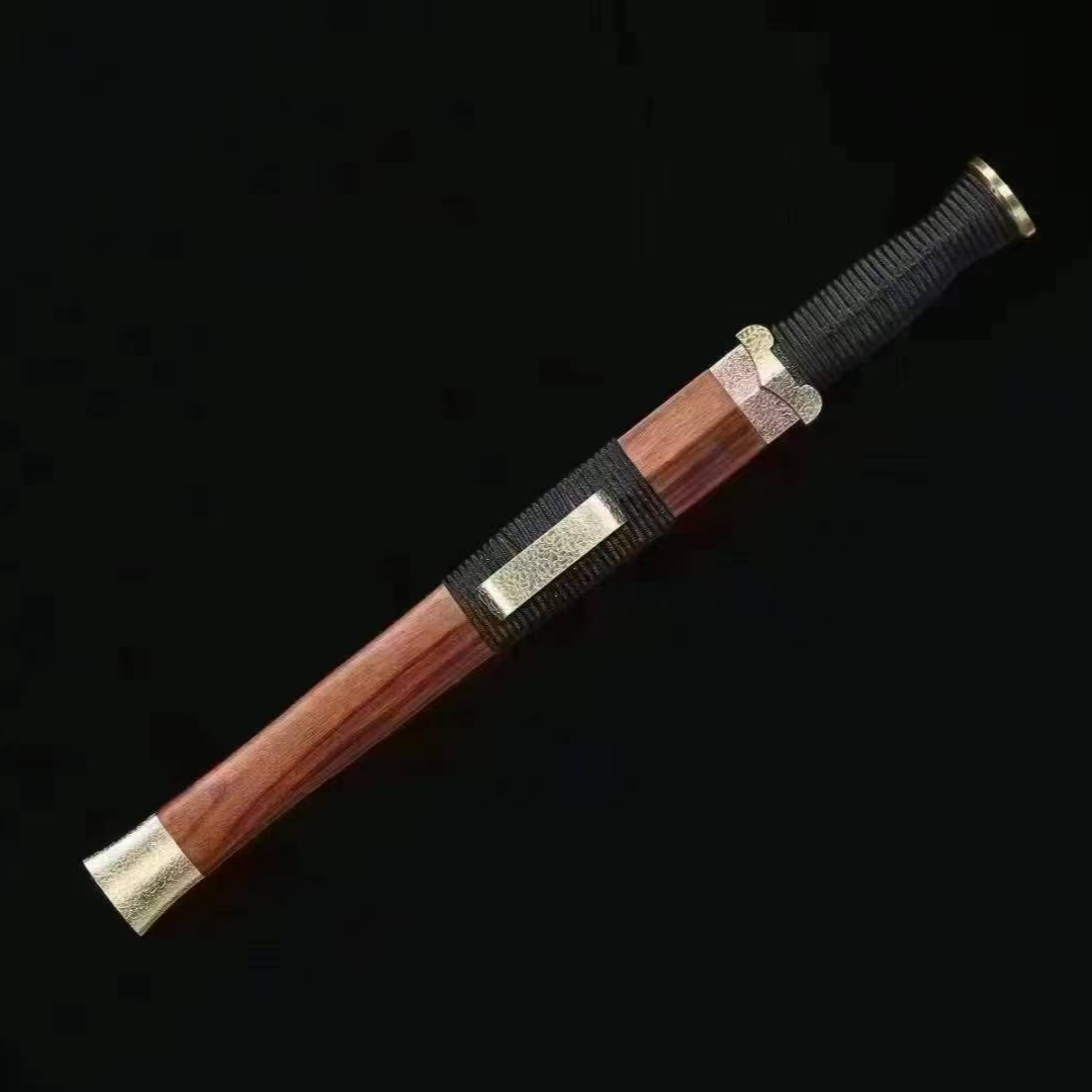 新疆专场【瓦面小汉剑】百炼花纹钢酸枝木纯铜未开刃摆件