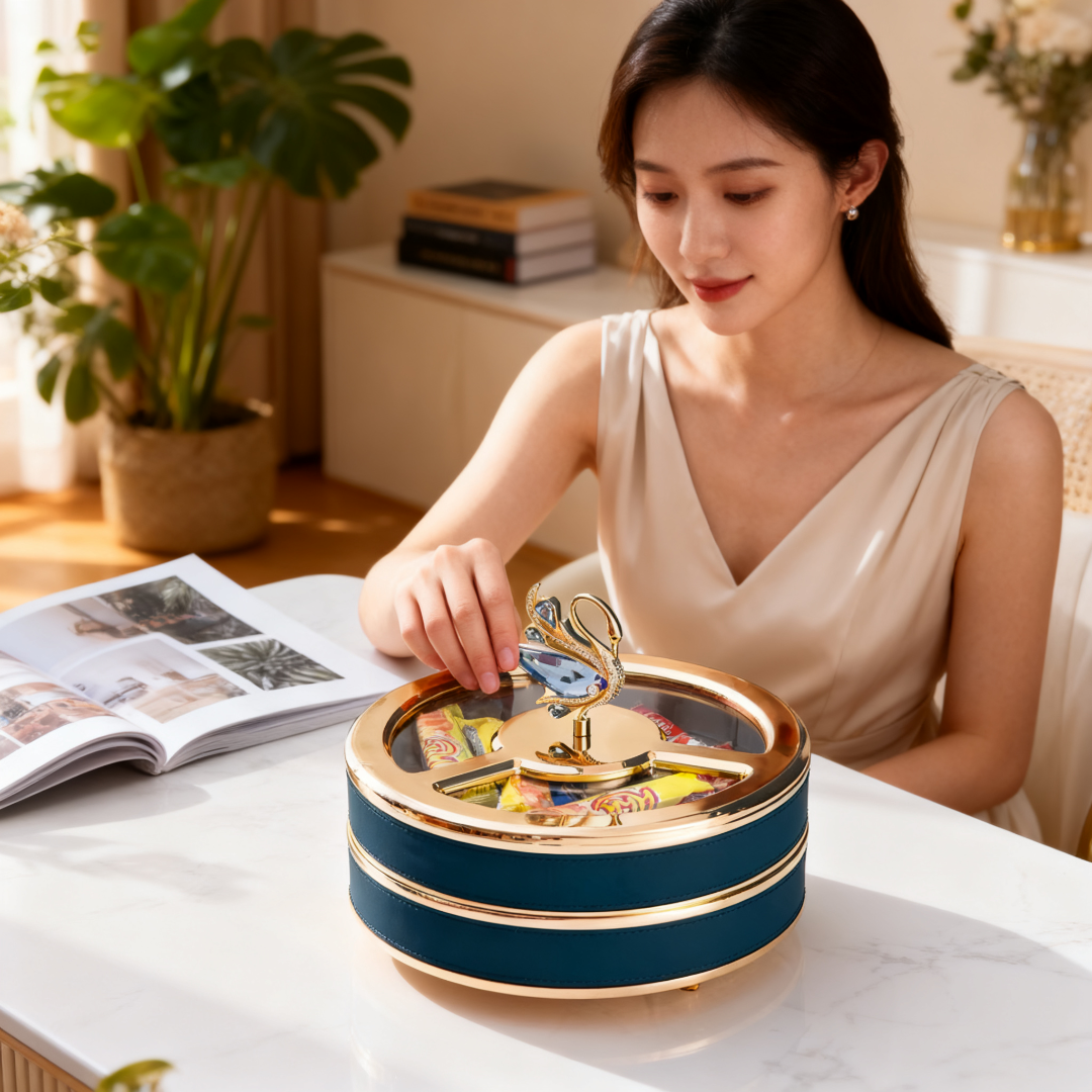 干果收纳盒客厅茶几坚果糖果盒轻奢干果盒带盖家用零食盒瓜子盘