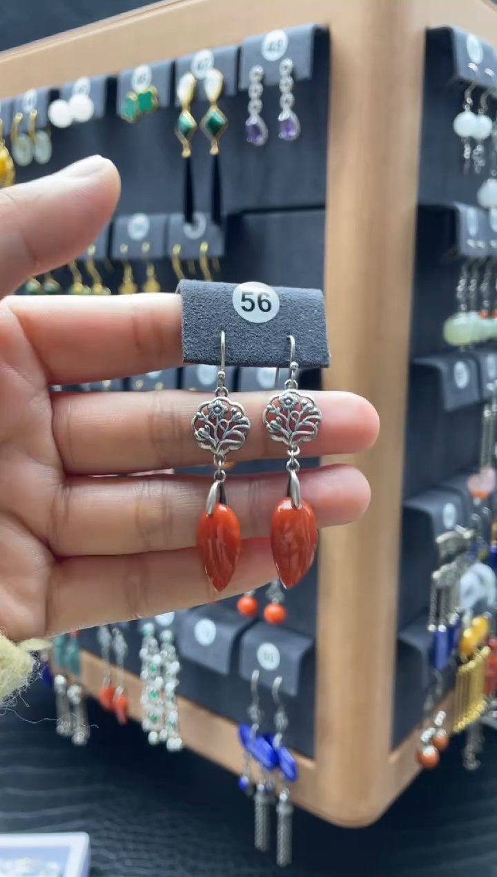 【闪购商品】南红玛瑙耳饰银S925镶嵌0056