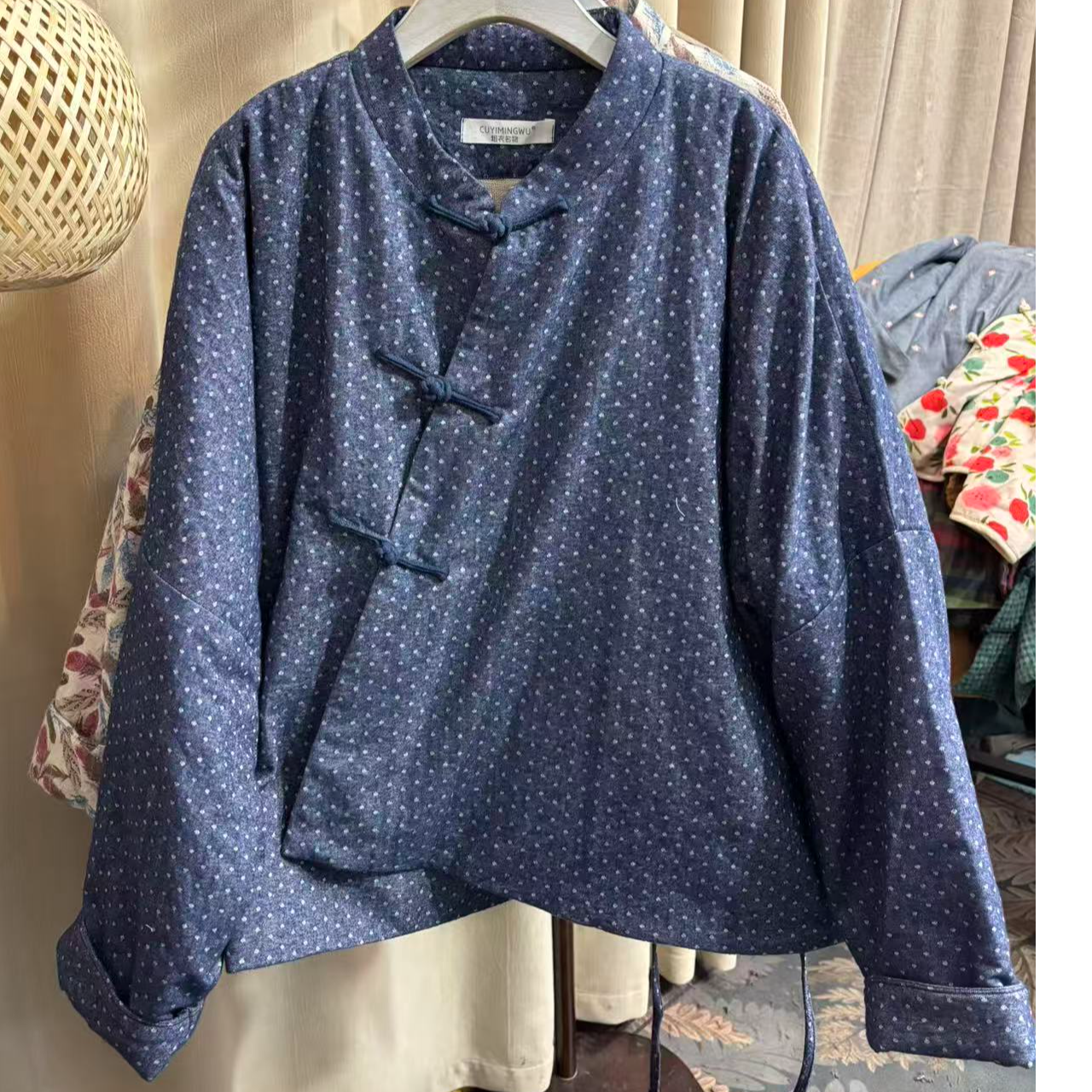 秋冬新款中式国风复古偏襟系带手缝盘扣棉服