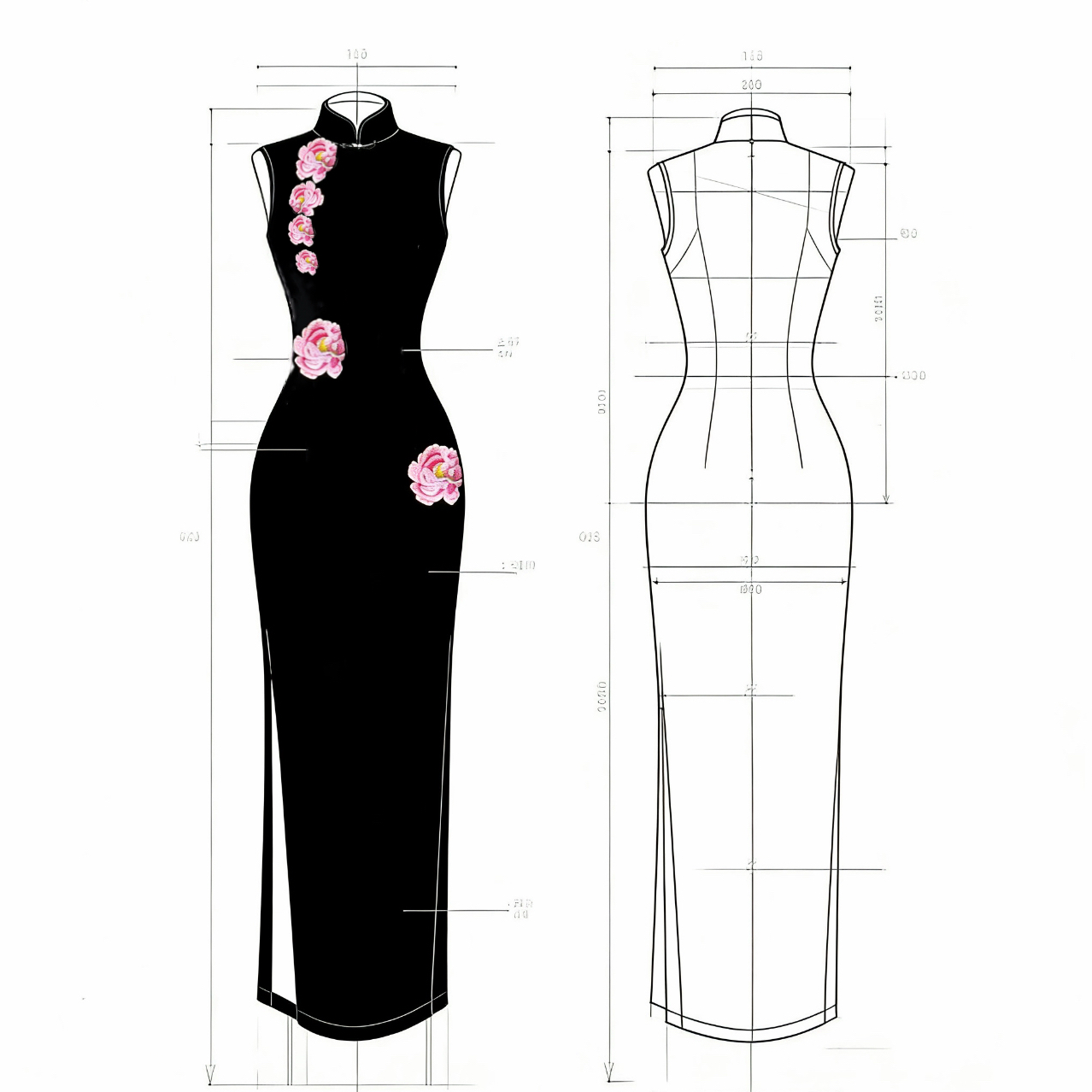 秋辞香~落梅 无袖弹力款新中式民国修身重工刺绣旗袍中长款连衣裙