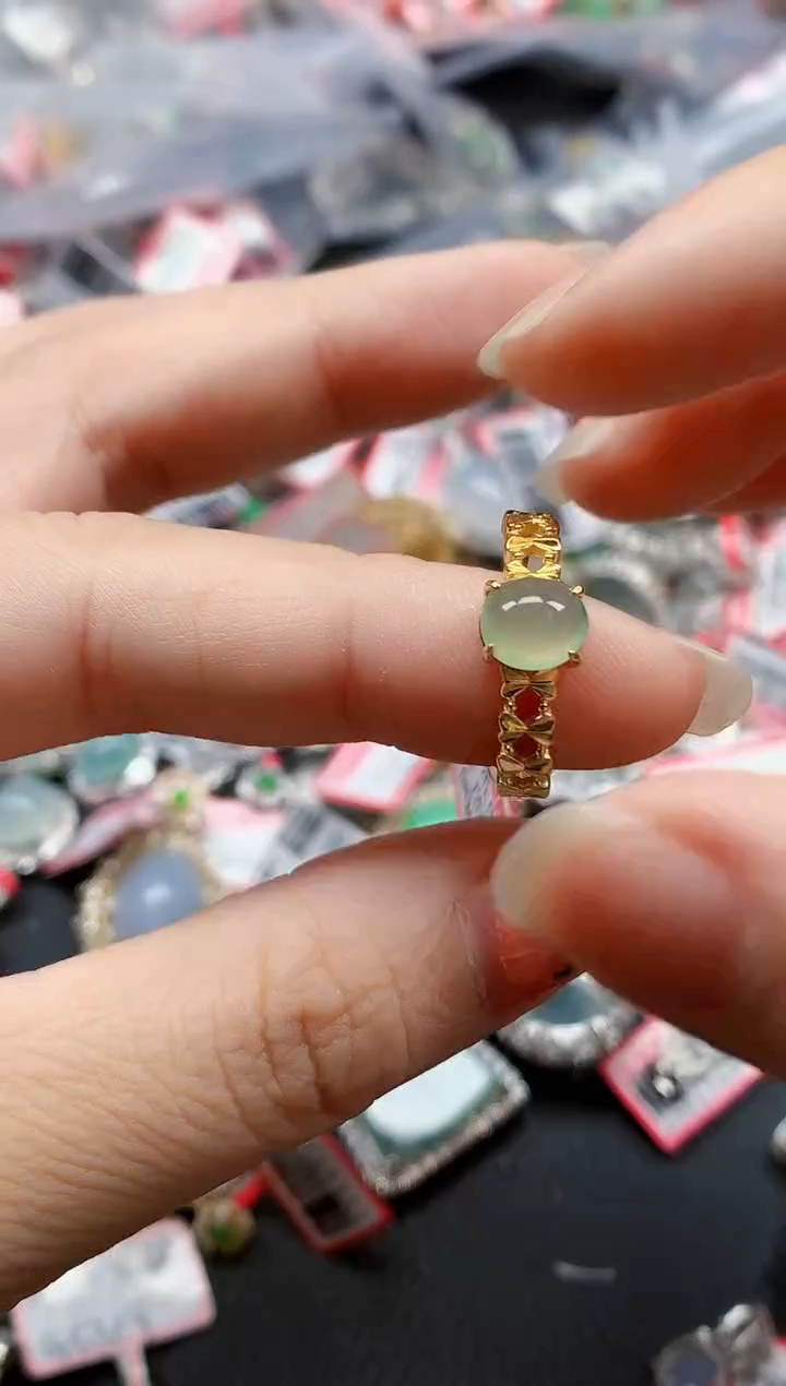 银S925镶嵌戒指翡翠天然A货缅甸翡翠