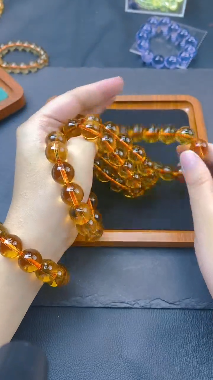 水晶手链未镶嵌黄水晶15mm+单圈