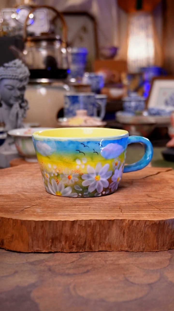 杯子陶向日葵手工手绘手工手绘