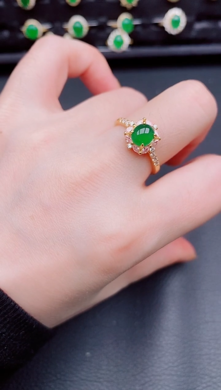 【闪购商品】翡翠戒指银S925镶嵌天然a货翡翠132