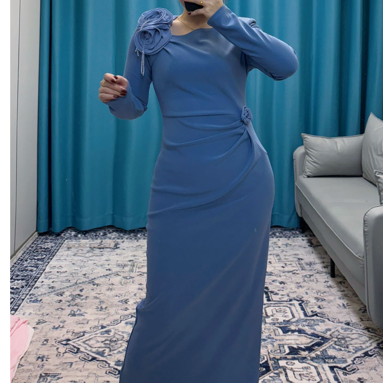 长袖法式V领秋季女款重工连衣裙性感褶皱复古小众0002