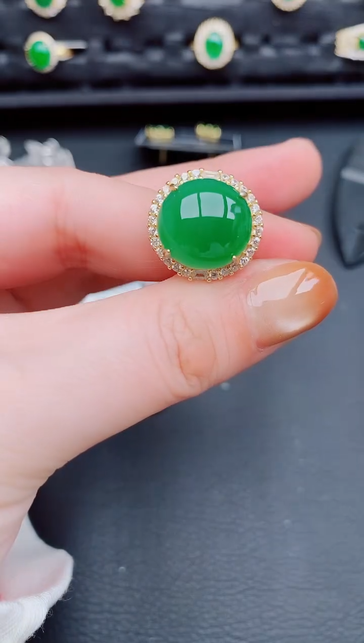 【闪购商品】翡翠戒指银S925镶嵌天然a货翡翠396