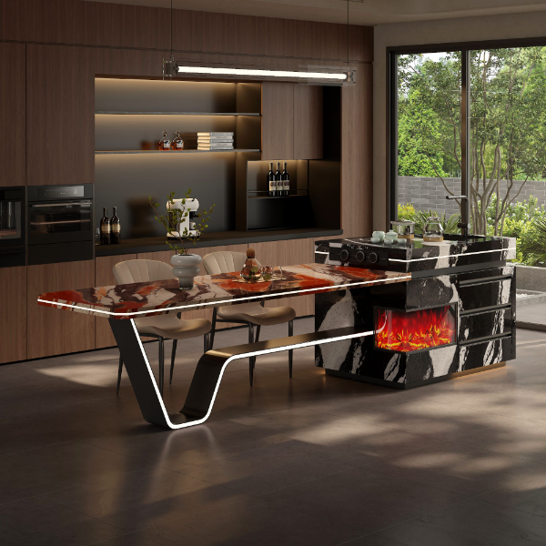 【设计款】龙抬头款岩板岛台餐桌一体意式轻奢客厅厨房高端导台定制