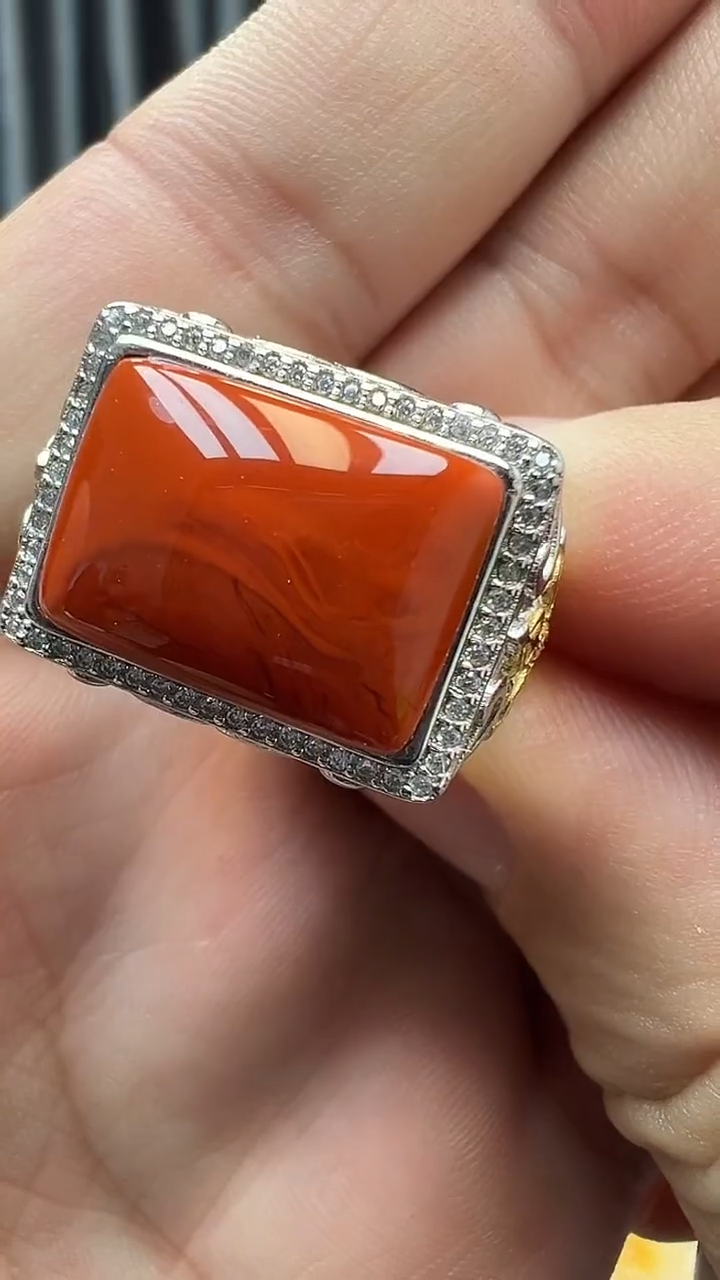 银S925镶嵌南红玛瑙戒指01