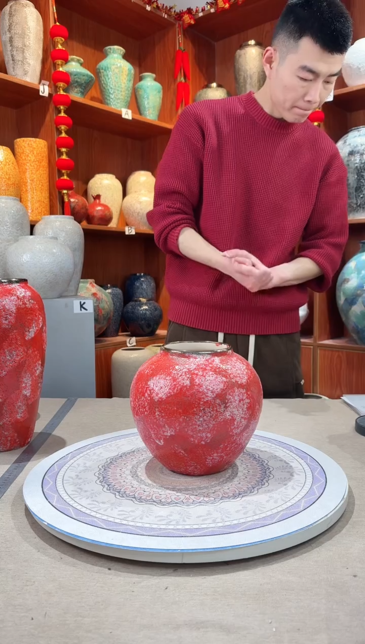 【闪购商品】瓶陶瓷花瓶 无花 胭脂红小号