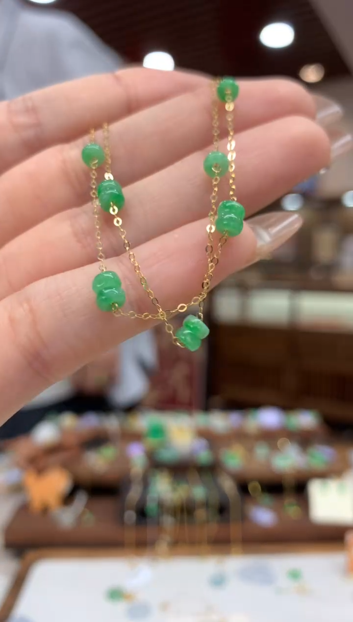 【闪购商品】翡翠手链18K金镶嵌手链