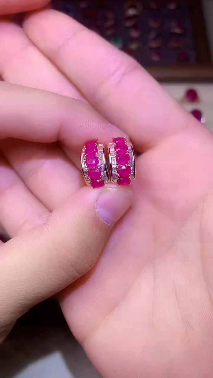 【闪购商品】红宝石耳饰银S925镶嵌2