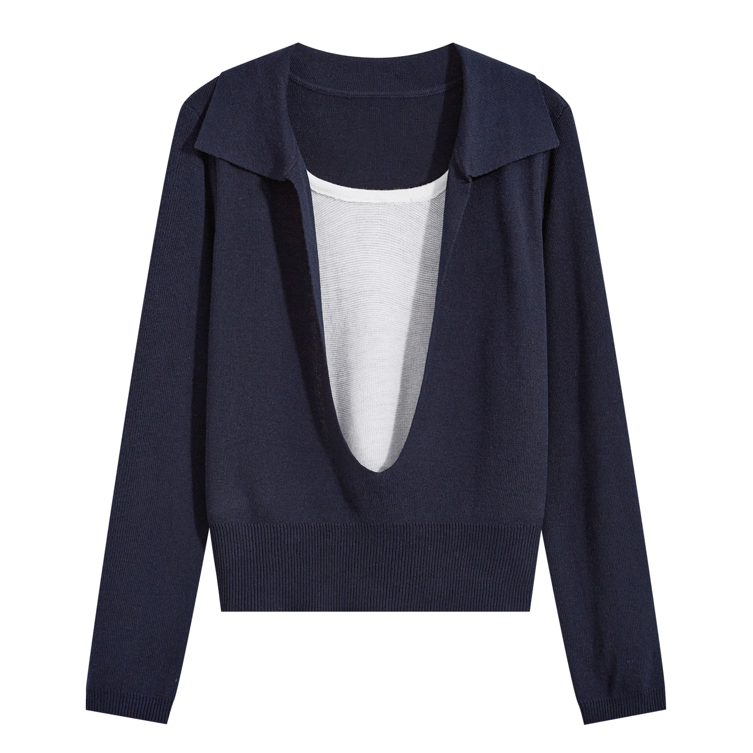 韩系假两件polo领撞色长袖气质修身显瘦针织衫女早秋款I3-63