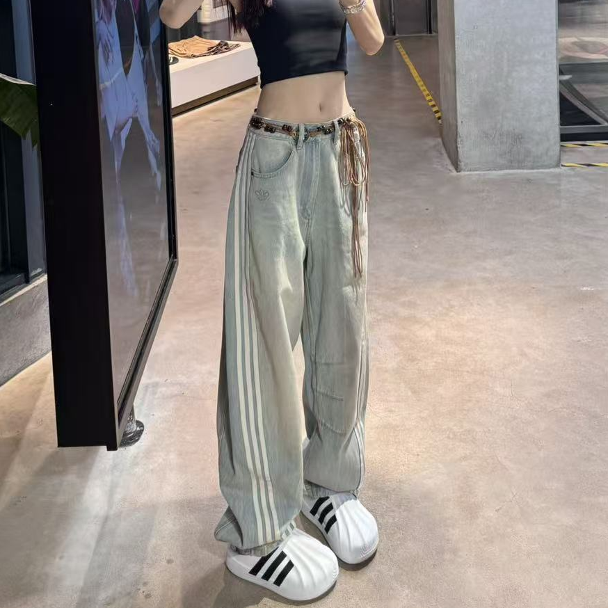 adidas 三叶草 新款经典纯棉牛仔运动弯刀裤KG0200 KG0201