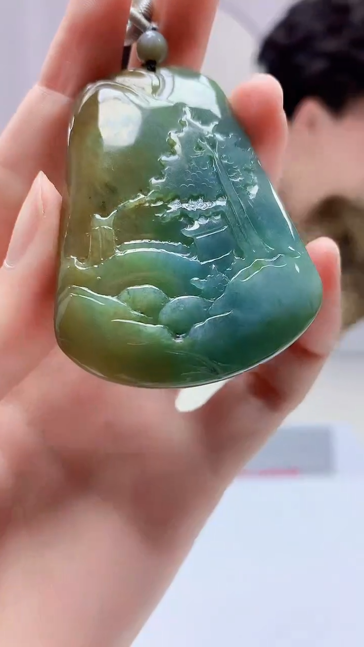 【闪购商品】定制翡翠未镶嵌4688zm-毛货挂件130山水