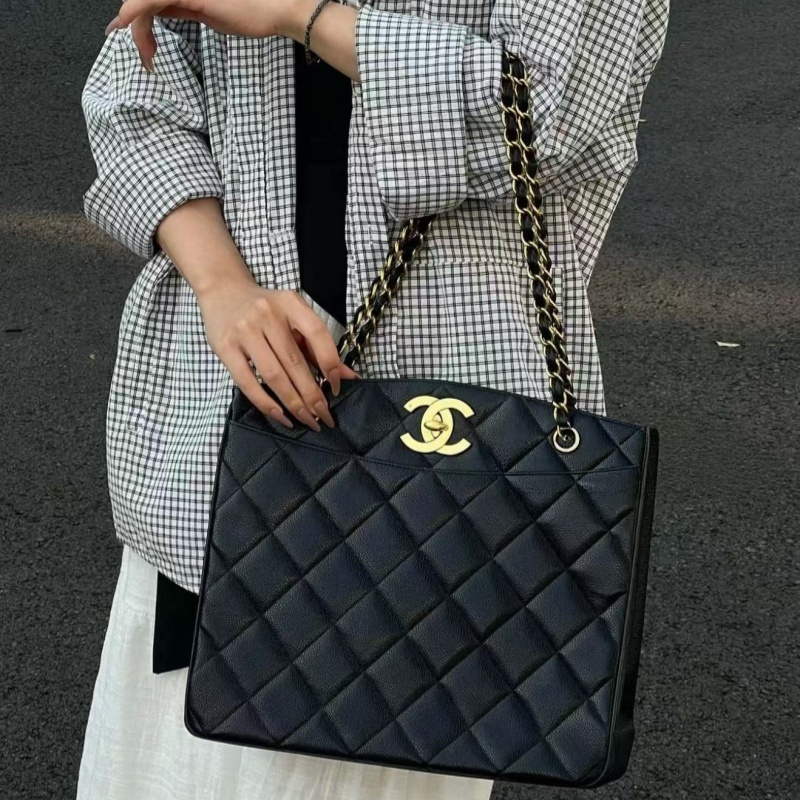 95新 Chanel/香奈儿 黑金菱格纹贝嫂琴谱链条包 底长29 2开带卡