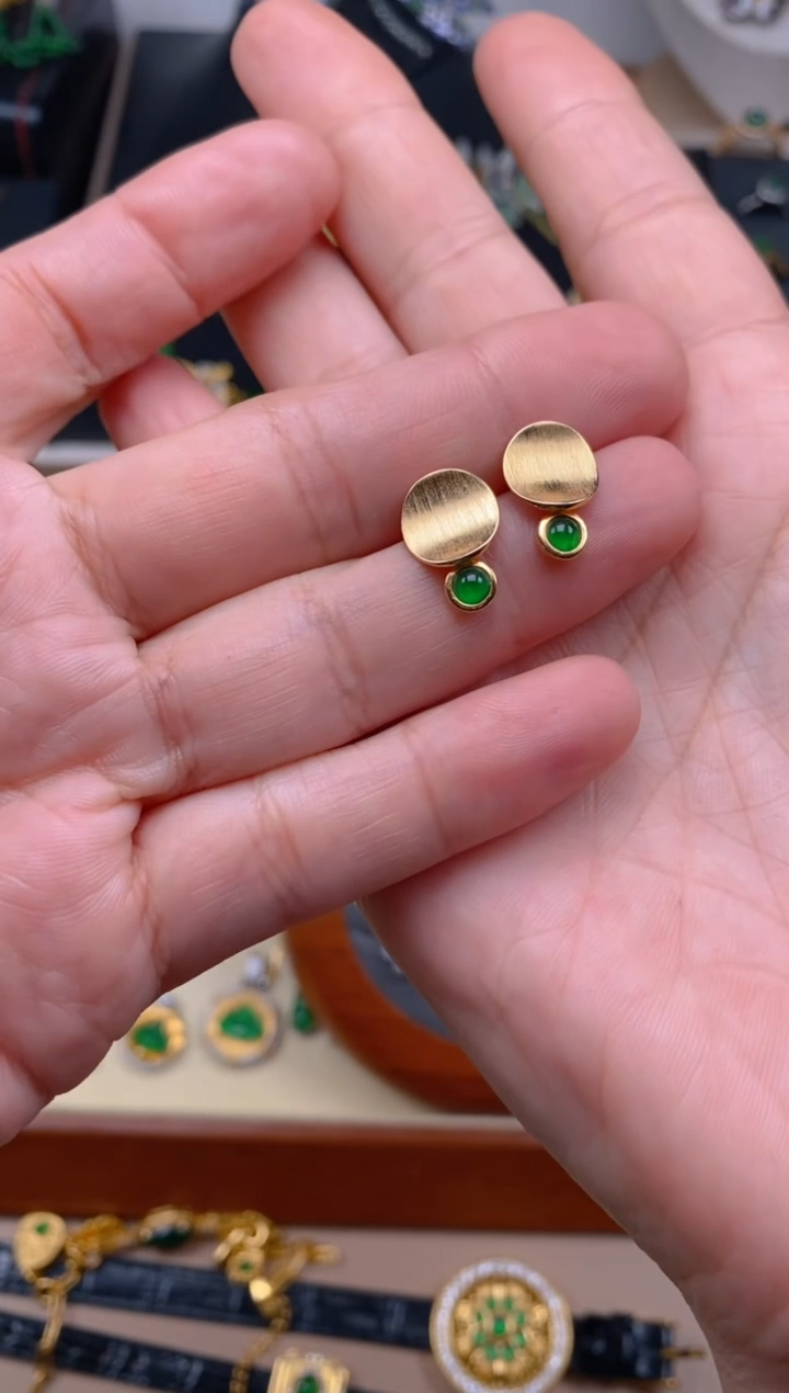 【闪购商品】翡翠耳饰银S925镶嵌耳钉