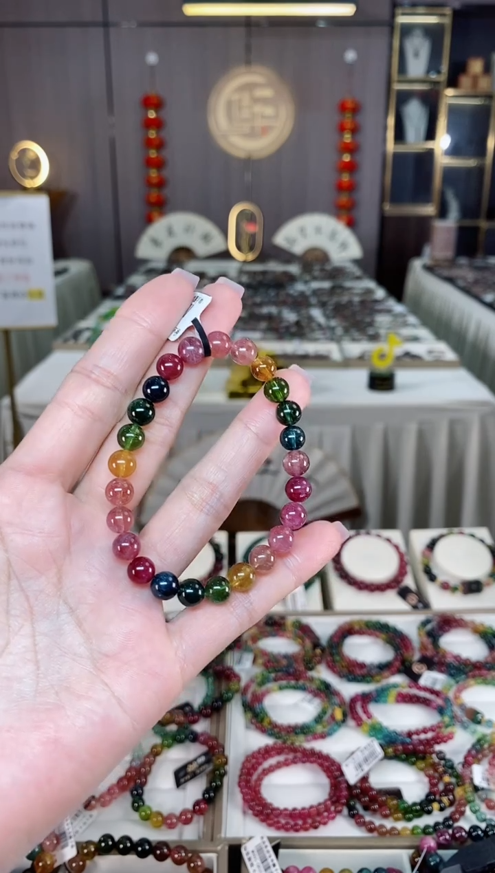 未镶嵌老矿碧玺彩虹单圈手串7mm+碧玺hon多样性发货一条