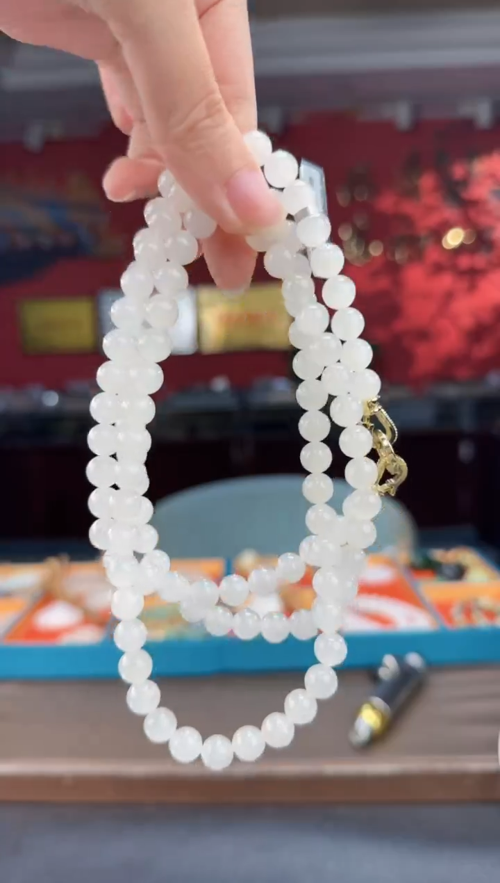 颈饰未镶嵌和田玉白冰猫108颗多圈卡8