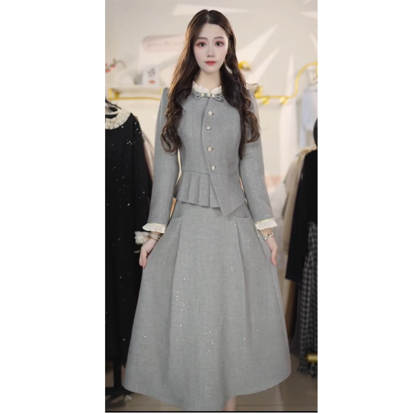 秋冬高级气质时尚减龄俩件套2025秋新款上衣裙子套装Y6591006