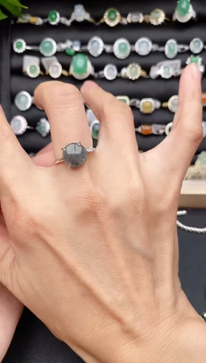 【闪购商品】翡翠戒指银S925镶嵌缅甸天然A货翡翠444   5-3