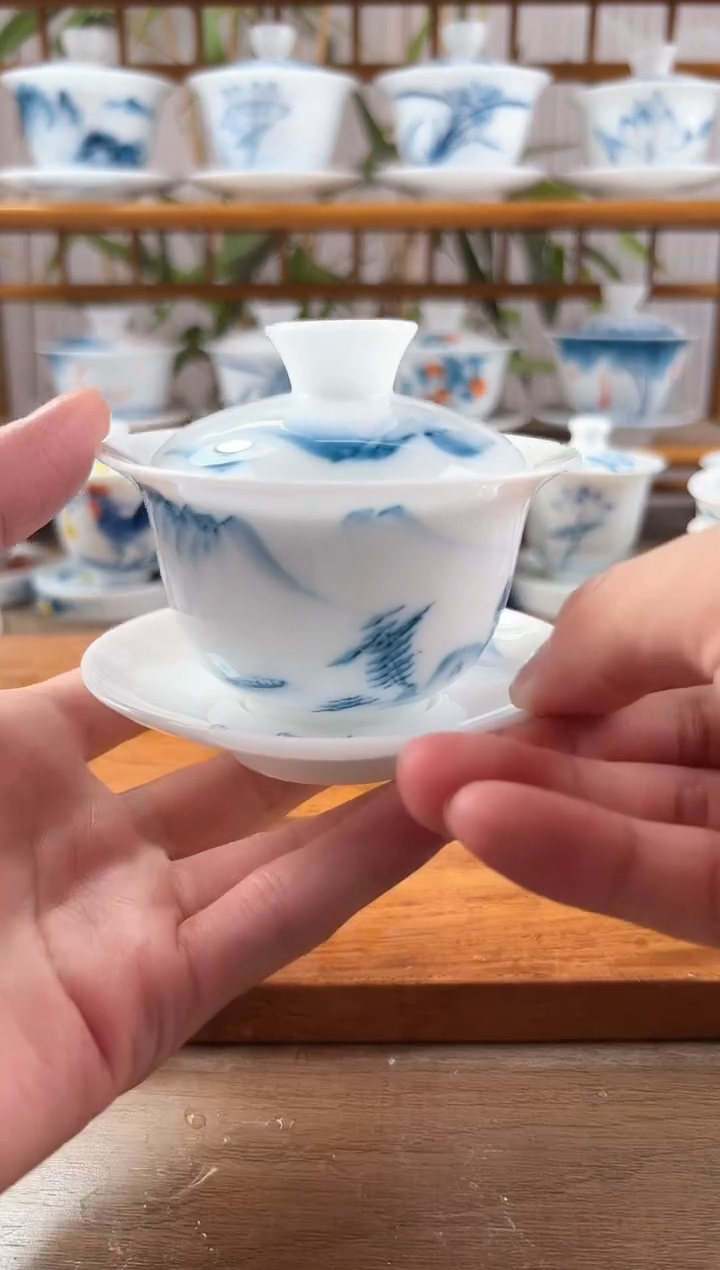 全品高冰清山水130ml三才盖碗