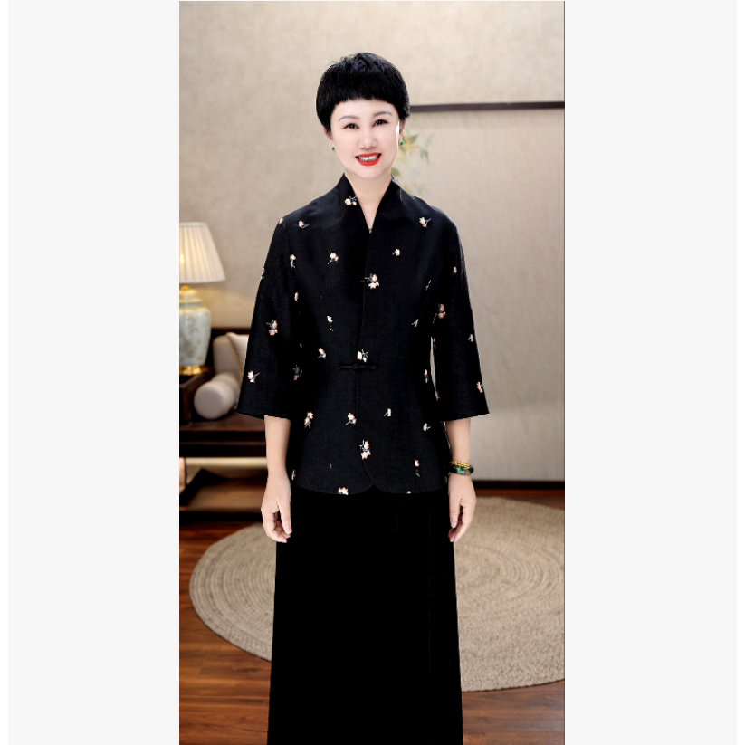 【非遗100%桑蚕丝龟纹香云纱】高端刺绣25年秋新中式上衣半裙A3850