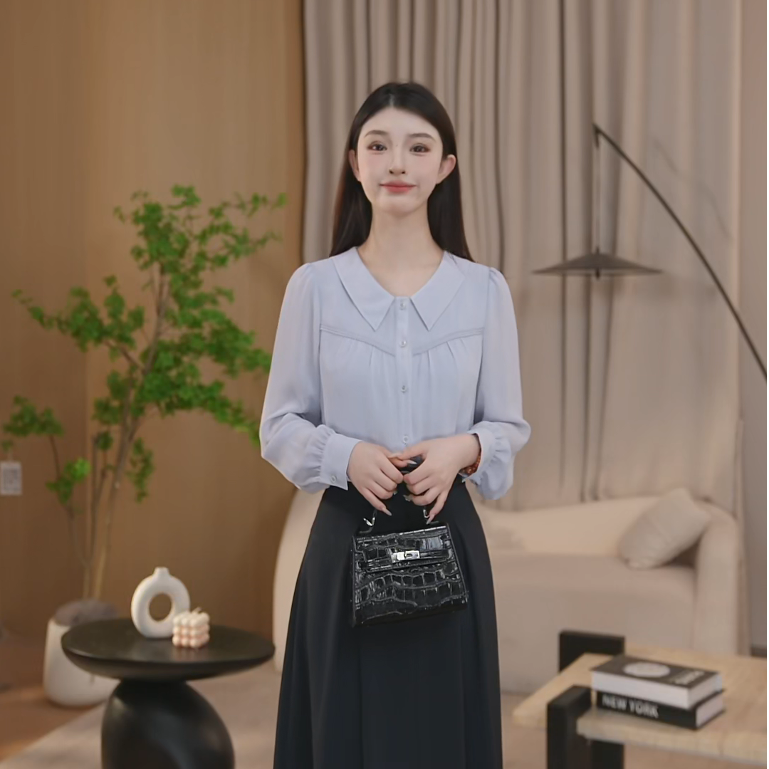 曼贝衬衫女长袖职业穿搭正装通勤上衣修身显瘦衬衣8593055【珮珮】
