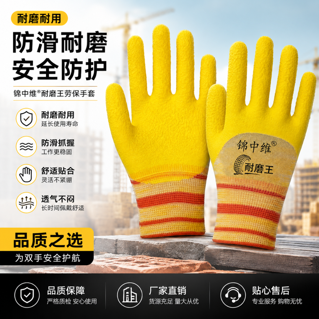 大黄蜂橡胶胶皮乳胶耐磨防滑透气建筑工地工作手套橡胶乳胶手套