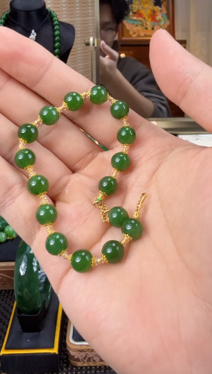 【闪购商品】和田玉（碧玉）手链18K金镶嵌 