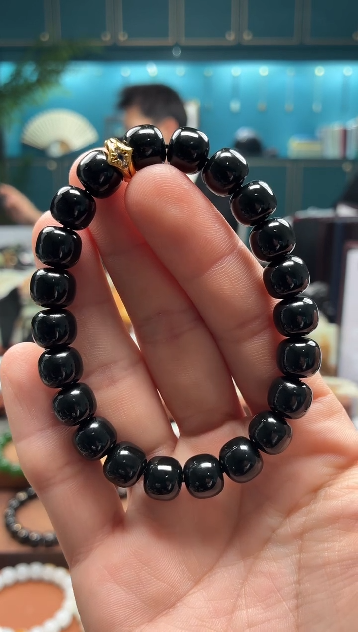 未镶嵌手串和田玉黑青9*10