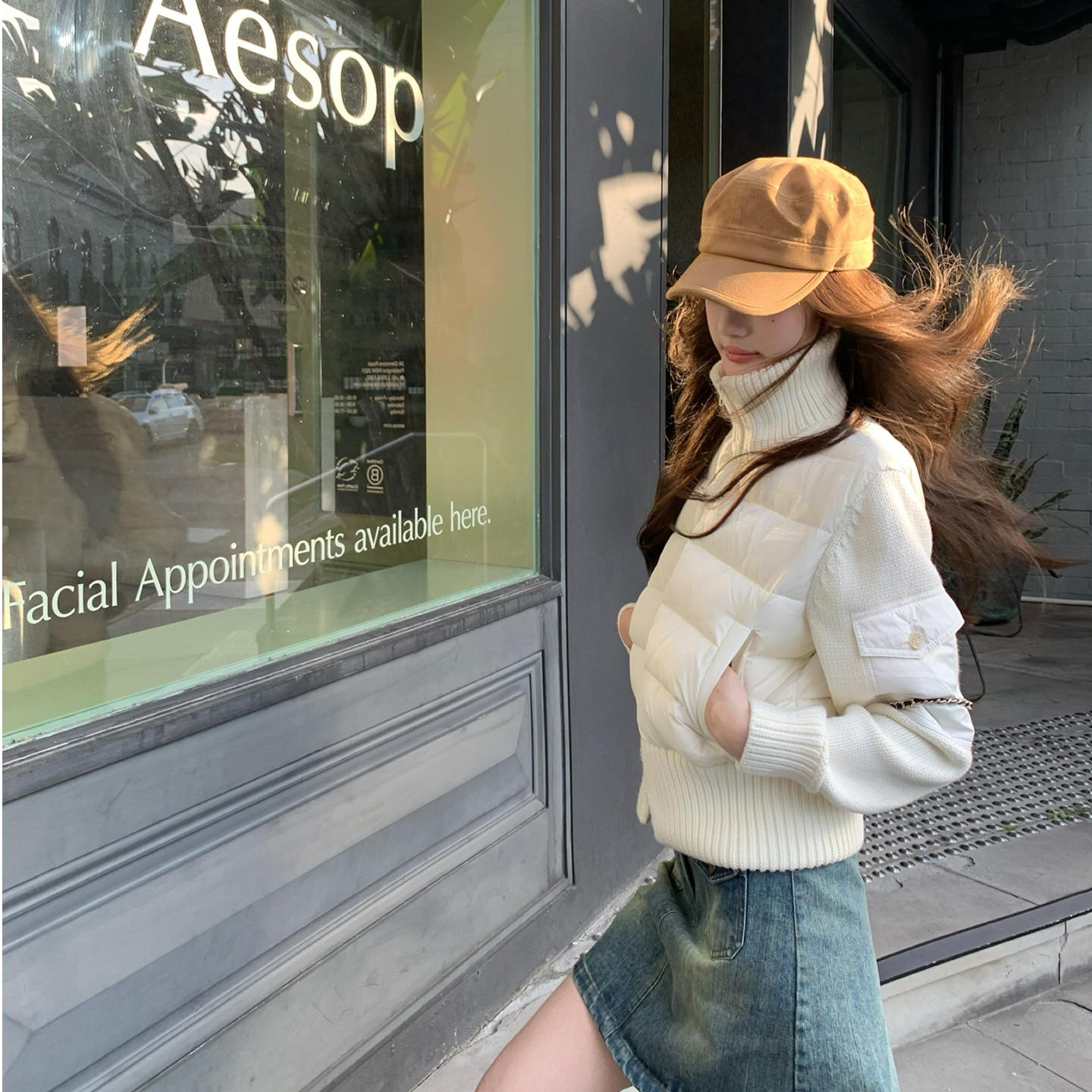 aaaaxbbb 约克俱乐部 两色新国标白鸭绒羽绒服立领针织拼接外套冬