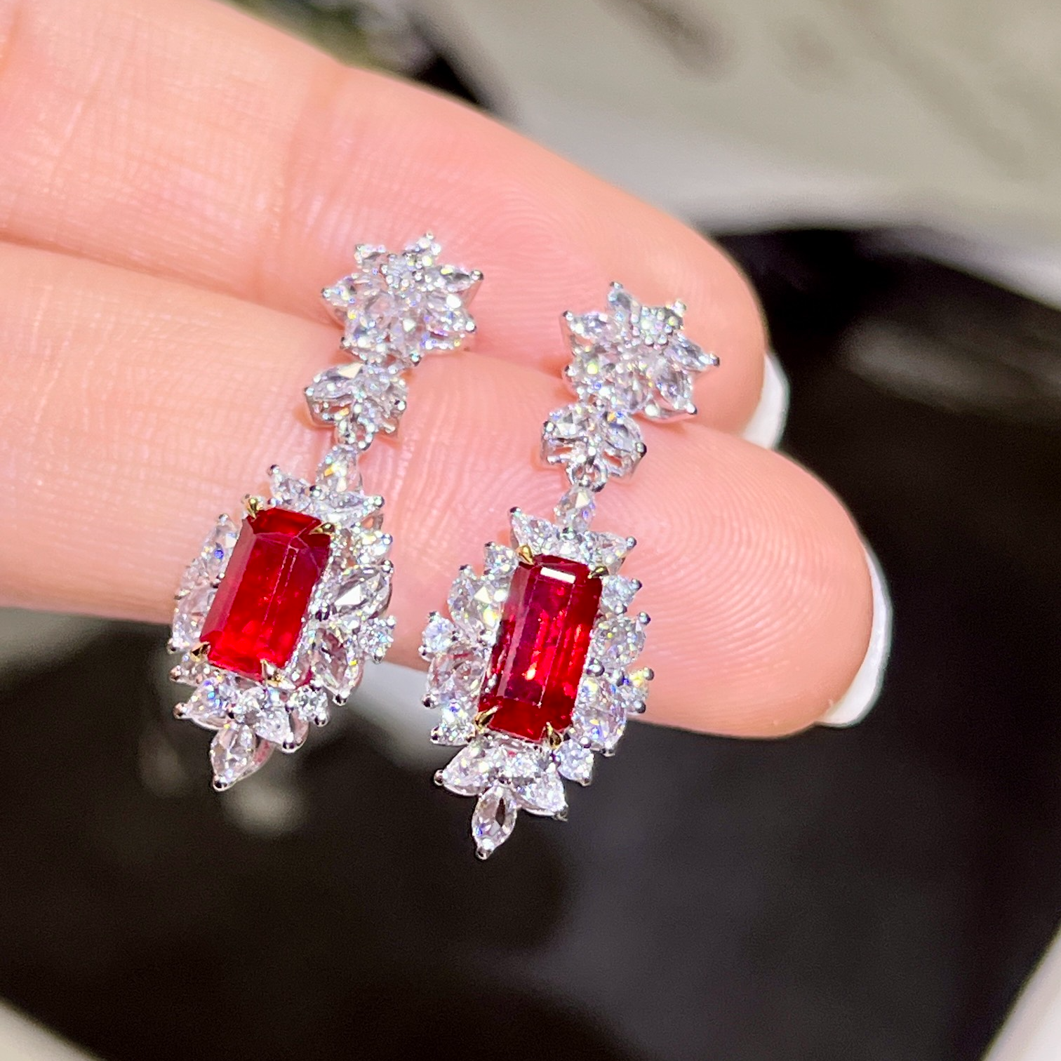 优雅浪漫18K金镶嵌无烧鸽血红红宝石戒指项链耳钉