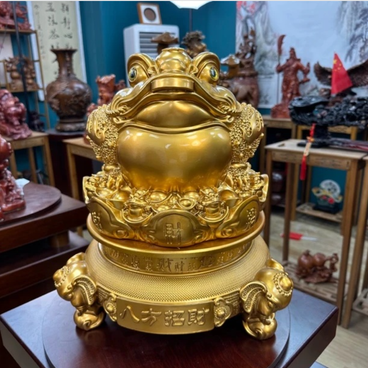 金蟾鎏金铜工艺金蟾财源广进适合客厅办公室前台等场所装饰摆设