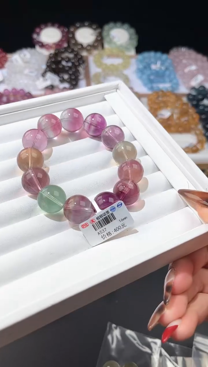 【闪购商品】萤石手链未镶嵌多样性发一彩萤石w16mm