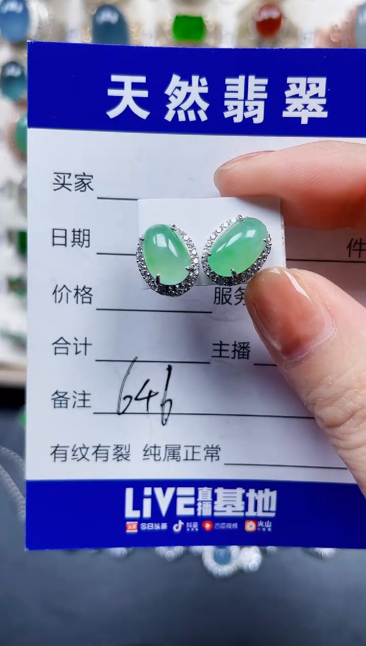银S925镶嵌翡翠耳饰646