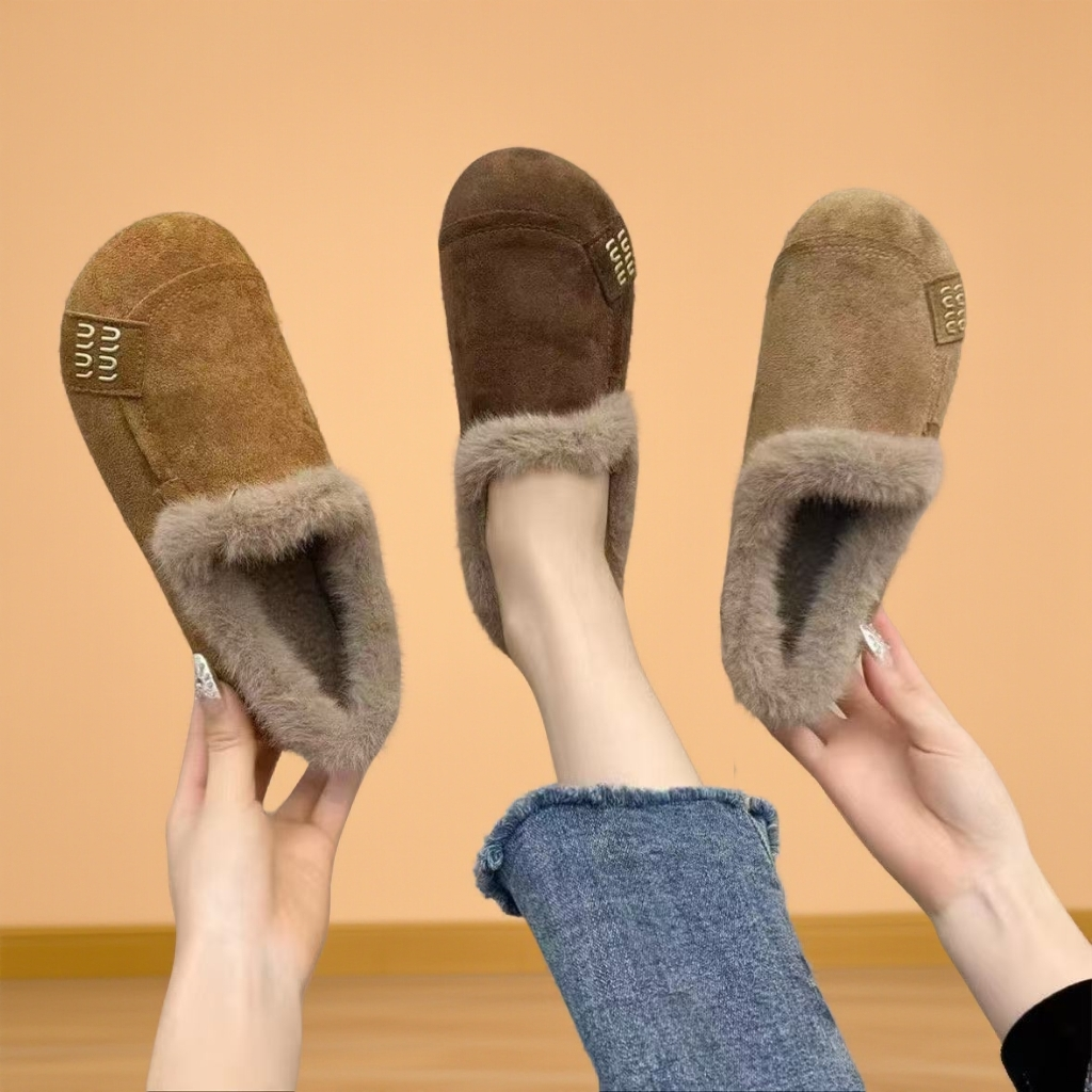 GG秋冬必入！加绒勃肯豆豆棉鞋软底保暖毛毛鞋一脚蹬懒人百搭女鞋