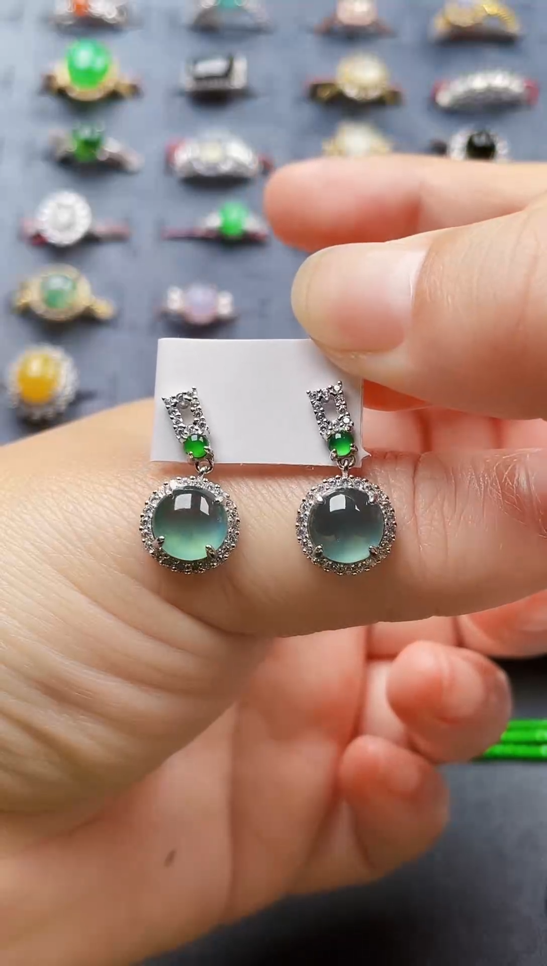 银S925镶嵌翡翠耳饰144