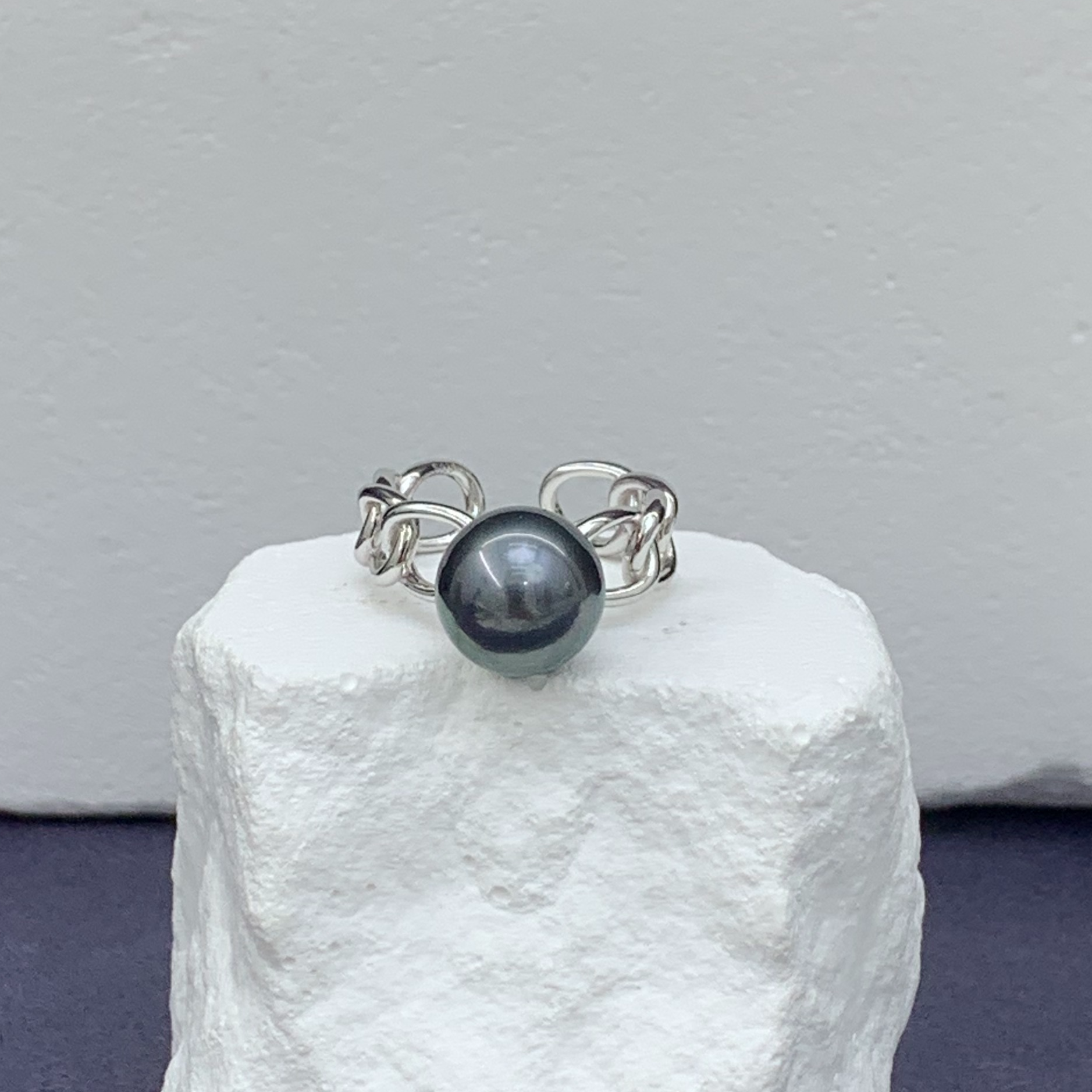星柠珍珠 海水大溪地黑珍珠 s925银戒指 时尚款