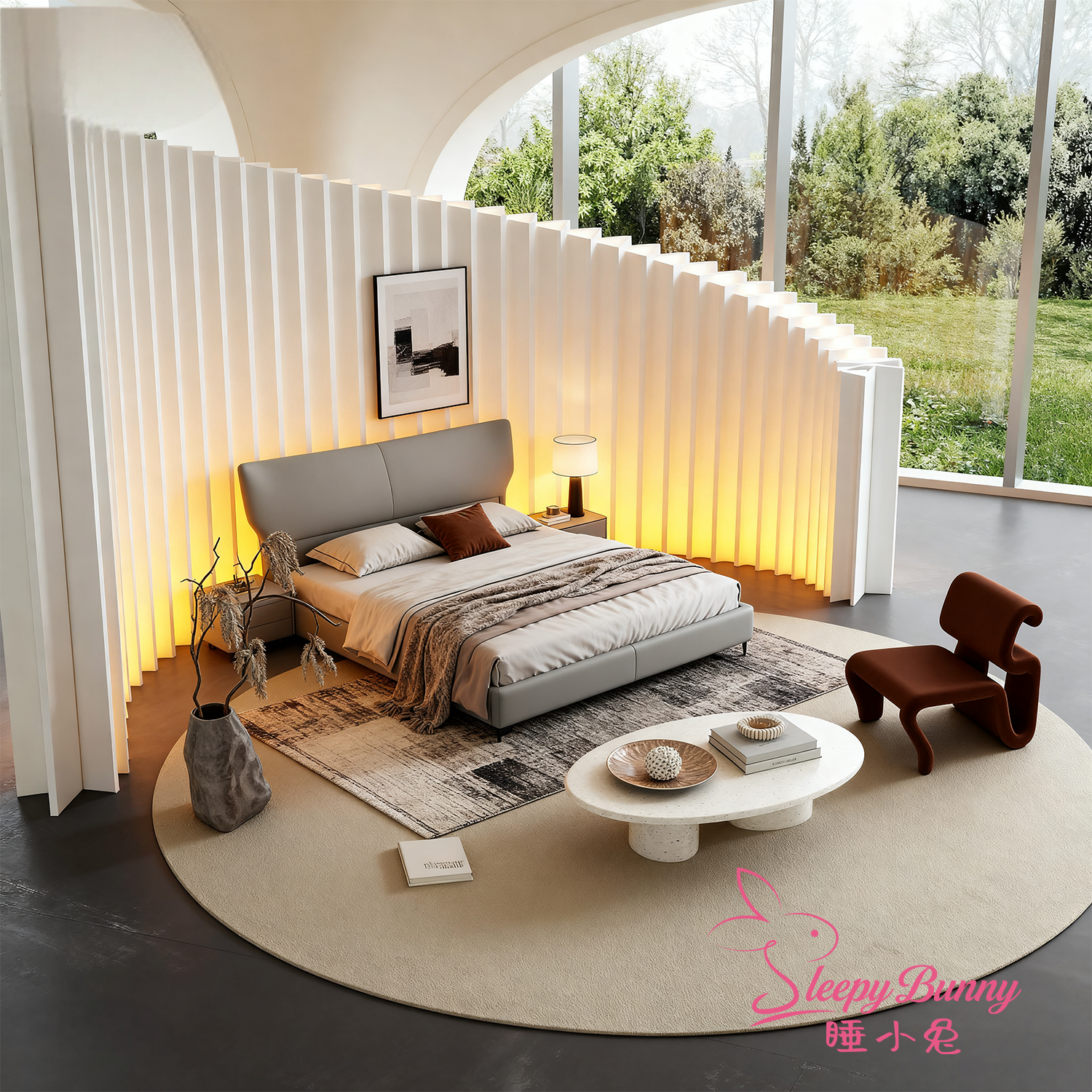 睡小兔智能床配套皮质软床灰棕色NAPA真皮高级烟灰色平纹触感佳