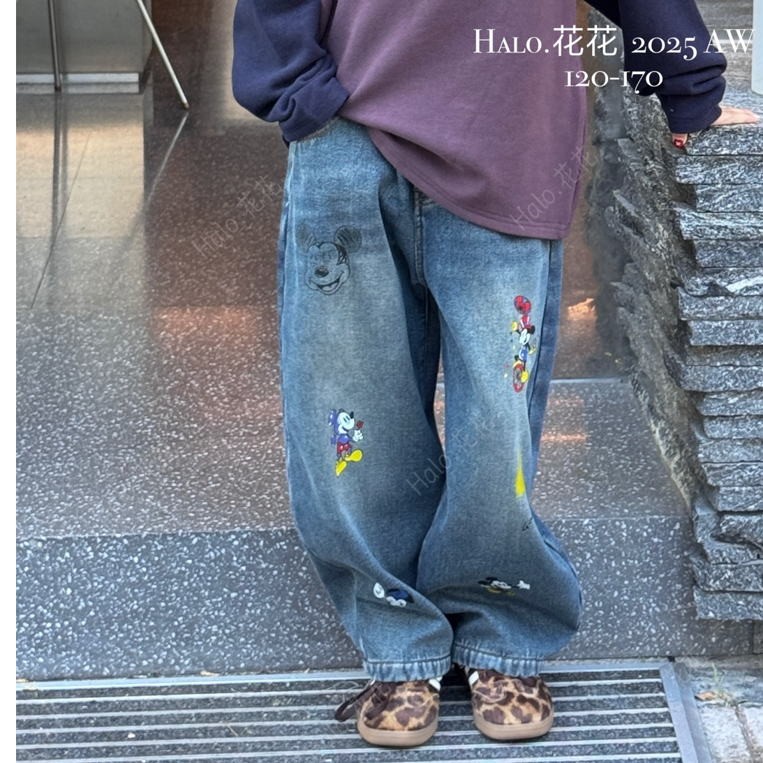 【实体店】童趣乐园2025新款冬季加绒牛仔裤洋气米奇印花宽松25802